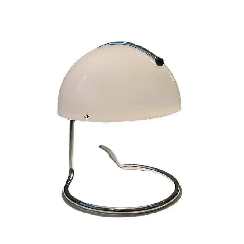 Cream-colored bauhaus mushroom modern desk lamp with chrome base and curved arm fireless aromatherapy bedroom light