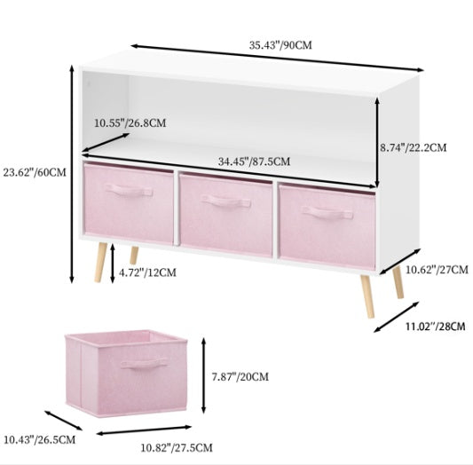 Children's Bookcase With Foldable Fabric Drawers, Children's Book Display, Toy Storage