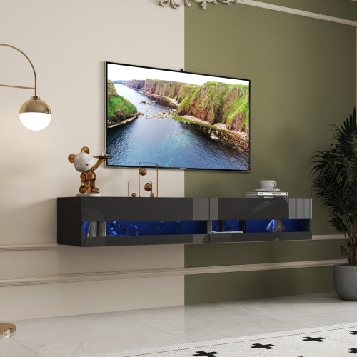 180 Wall Mounted Floating 80 TV Stand With 20 Color LEDs And Charging Station
