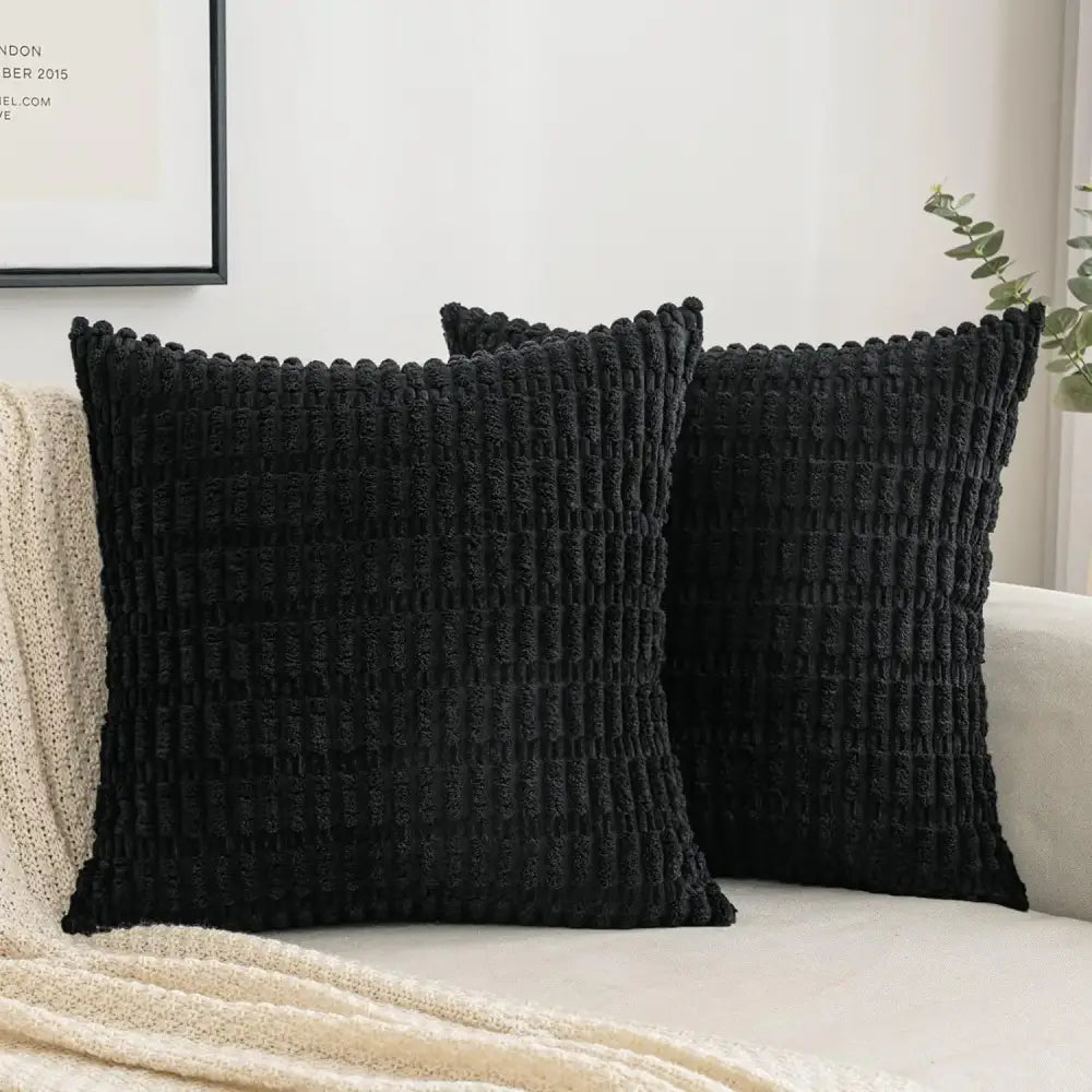 Black striped corduroy throw pillow cover with ribbed texture and piped edges for living room decorbites black striped cushion case