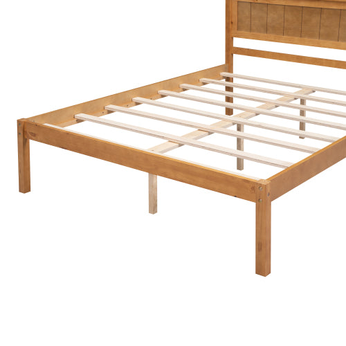 Platform Bed Frame With Headboard, Wood Slat Support, No Box Spring Needed, Full, Oak