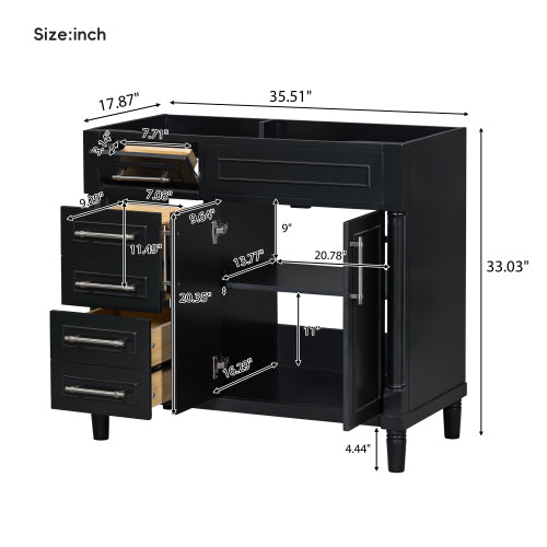 36'' Bathroom Vanity Without Sink, Freestanding Bathroom Storage Cabinet With 2 Drawers And A Tip-out Drawer, Solid Wood Frame Vanity Only, Height Adjustable Shelf