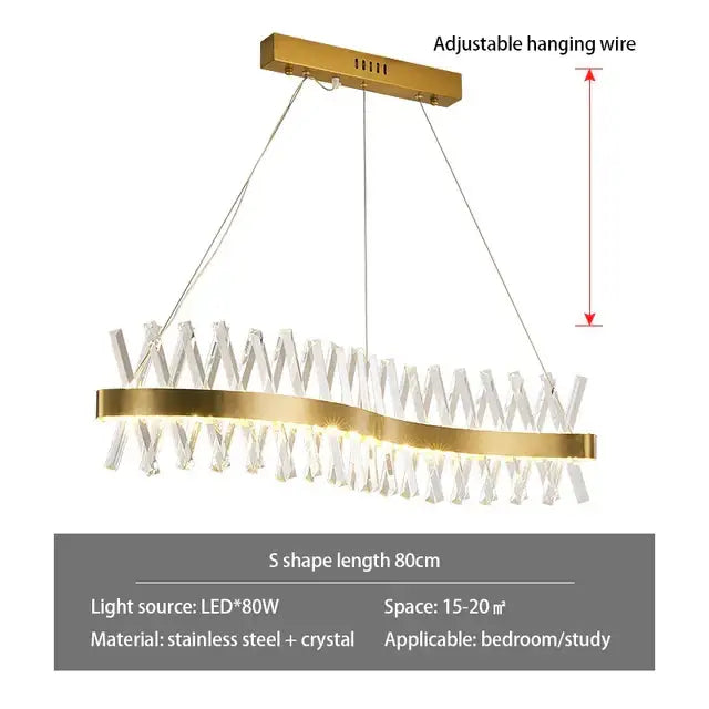 Contemporary gold led crystal chandelier with gold-toned s-shaped design clear crystals and stainless steel frame for living room decorbites contemporary led
