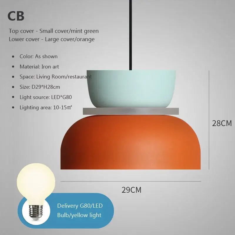 Contemporary led lustre pendant lamp with mint green and orange iron two-tiered stacked bowl design for living room decorbites contemporary led pendant lamp