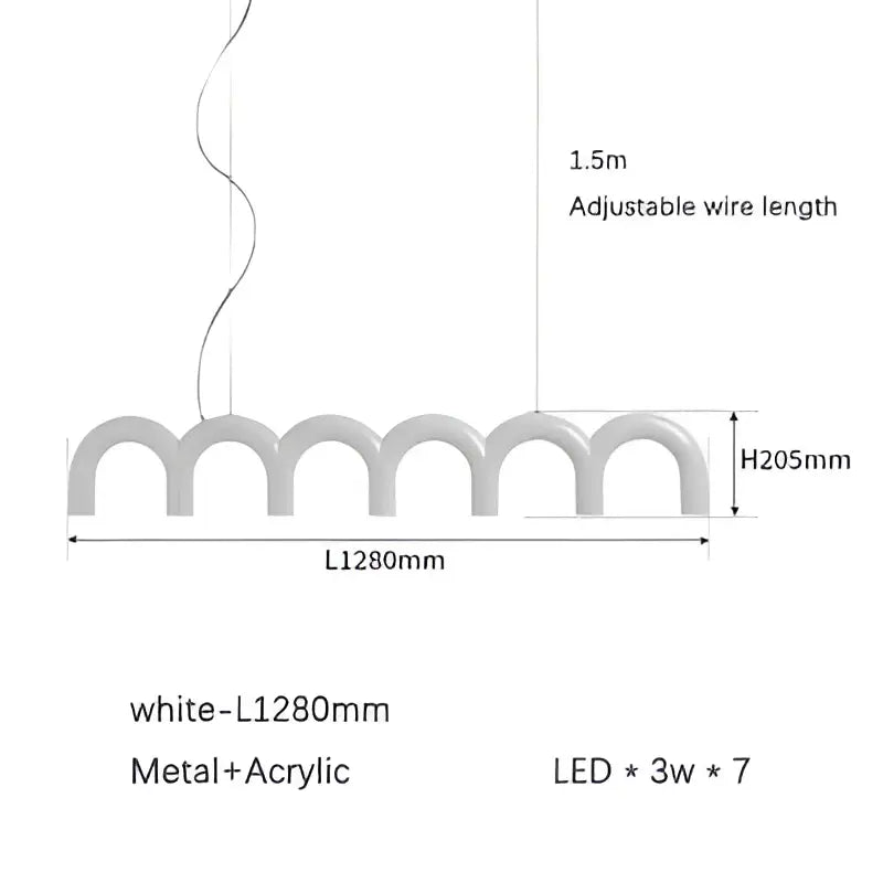 Cream style nordic black arched pendant light with white rectangular wavy led chandelier made of metal and acrylic for decorbites cream style