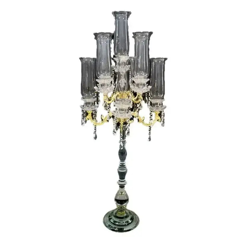 Elegant gray crystal glass candle holders with gold accents and teardrop decorbites crystal glass for dining room decor