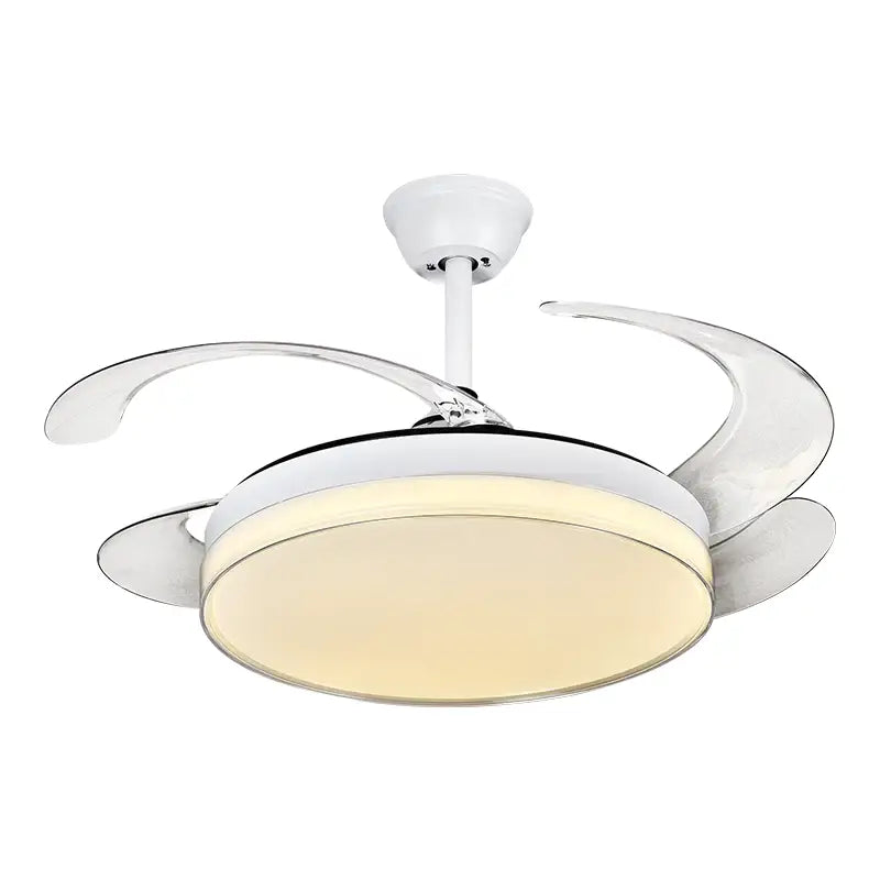 Curved white decorbites led ceiling fan with integrated led light and sleek blades for bedroom lighting