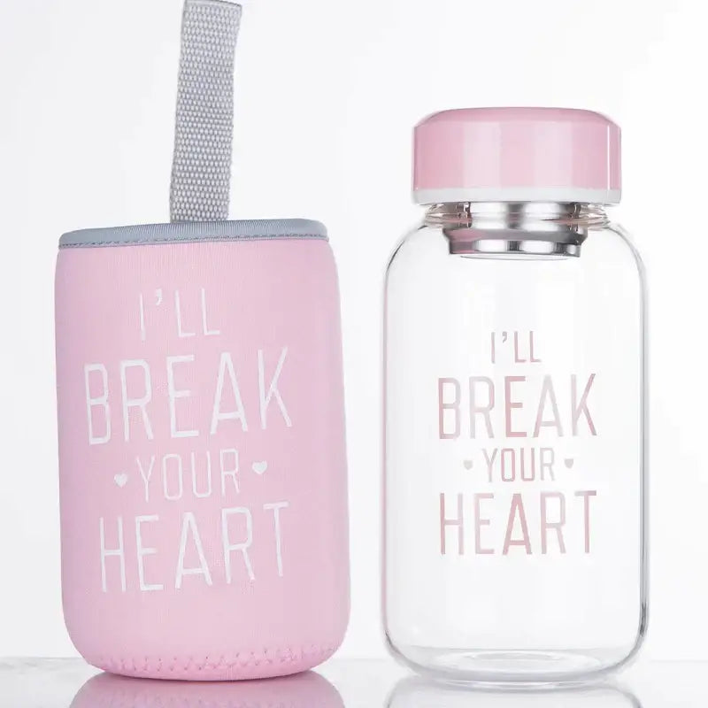 Cute polar bear and seal blue glass water bottle set featuring pink silicone and clear decorbites blue glass bottles