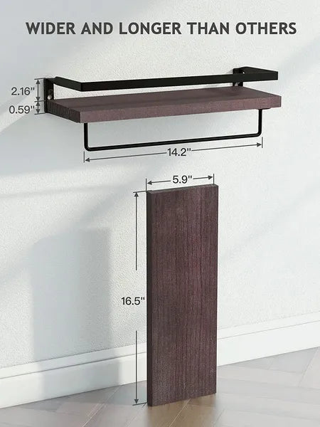 Floating Bathroom Shelf With Towel Rail; Bathroom/living/kitchen/bedroom Wall Shelf Set Of 2; Light Brown; Dark Brown; Black.