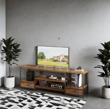 TV Stand With 2 Fabric Drawers, Built-in Outlet - Perfect For Living Room And Bedroom