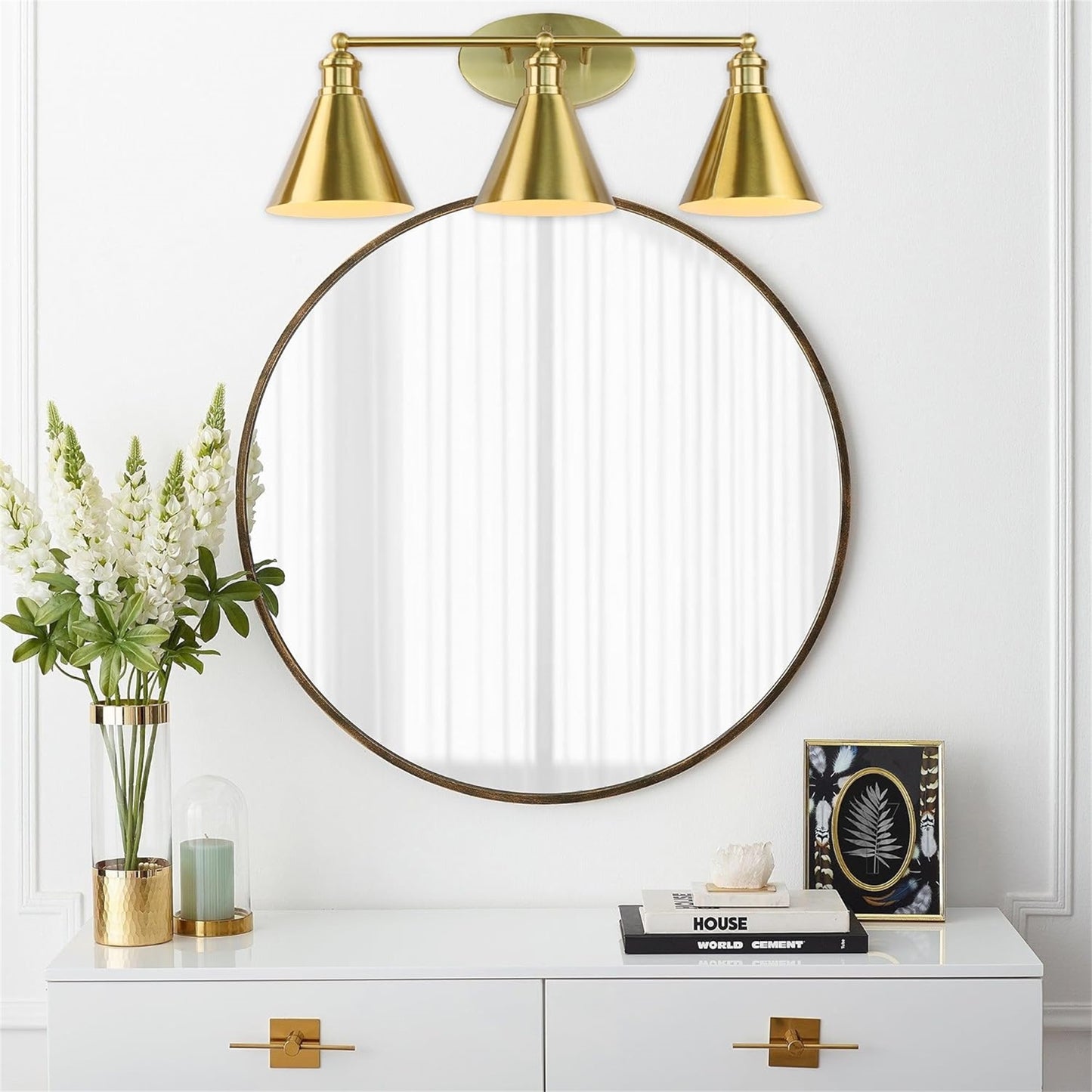 Bathroom 3 Light Lighting Fixtures Over Mirror, 24 Inch Gold Bathroom Anti-Rust Vanity Light For Bathroom Shower Toilet E26 Bulbs