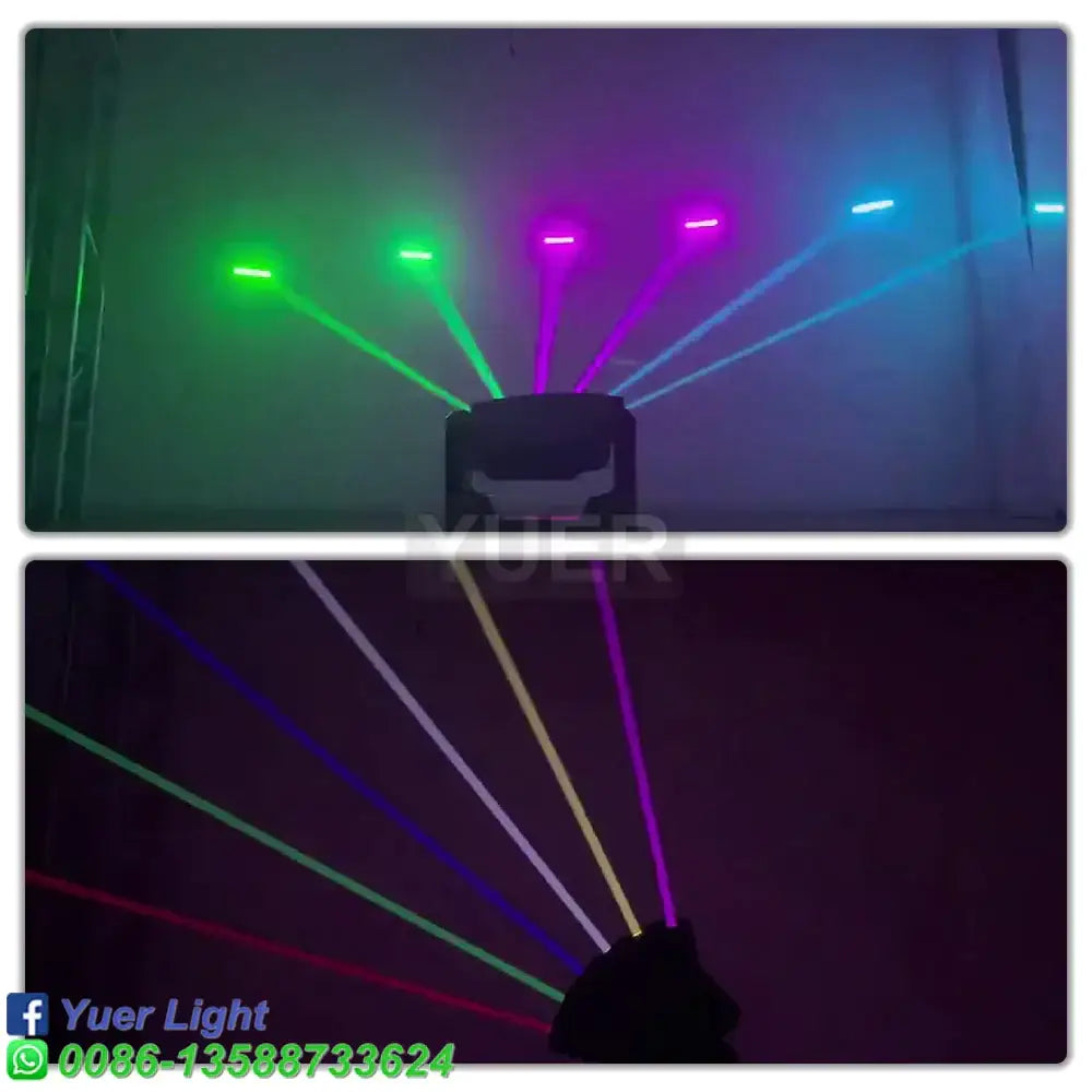 Decorbites™ 6 eyes rgb beam moving head laser light emitting vibrant green, purple, and blue beams for nightclub stage lighting