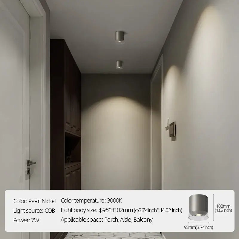 Pearl nickel cylindrical recessed ceiling light with cob led source from DecorBites 7W high cri 97 for living room use