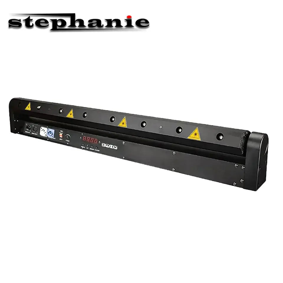 Black stephanie eyes beam laser moving head with yellow warning triangles and digital display for dj parties bar use