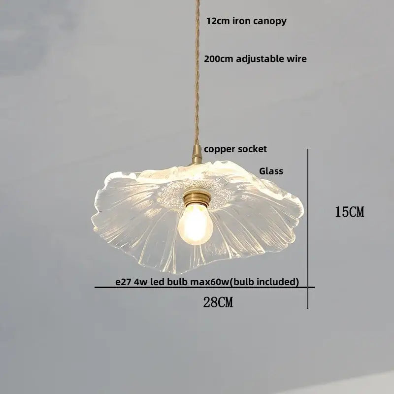 DecorBites amber flower glass pendant light with translucent fluted design and brass accents for kitchen or reading room