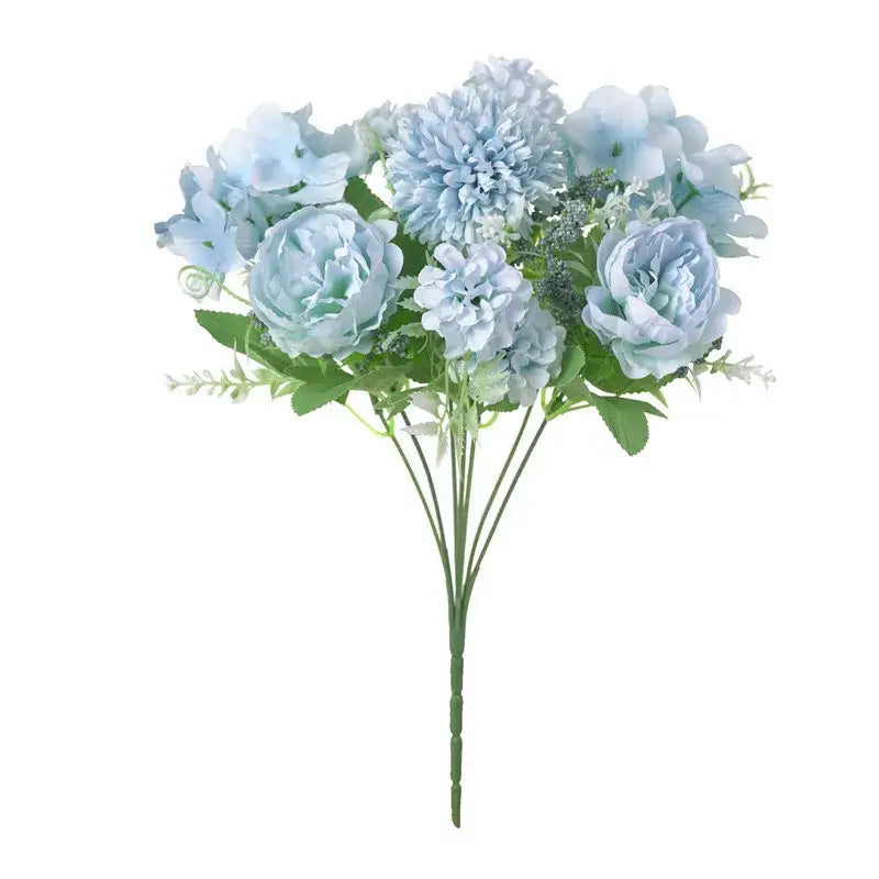 Delicate decorbites artificial peony flower bouquet in light blue with green stems for wedding party and home decoration