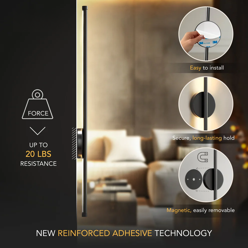 Decorbites™ black battery operated wall sconces set of 2 with adhesive magnetic light fixture for easy installation