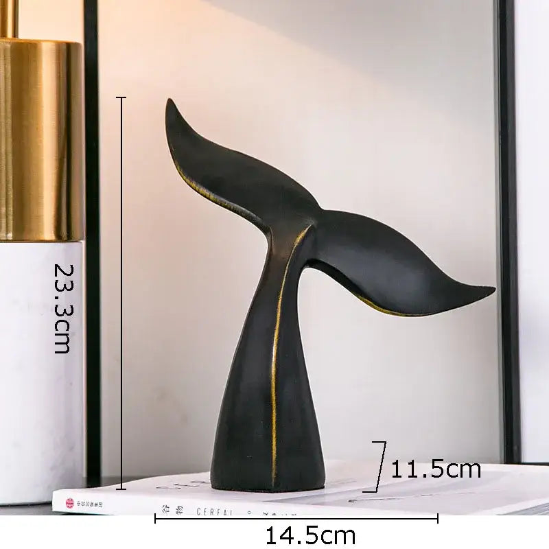 DecorBites black shark tail resin sculpture with gold accents vintage desk ornament for home decor