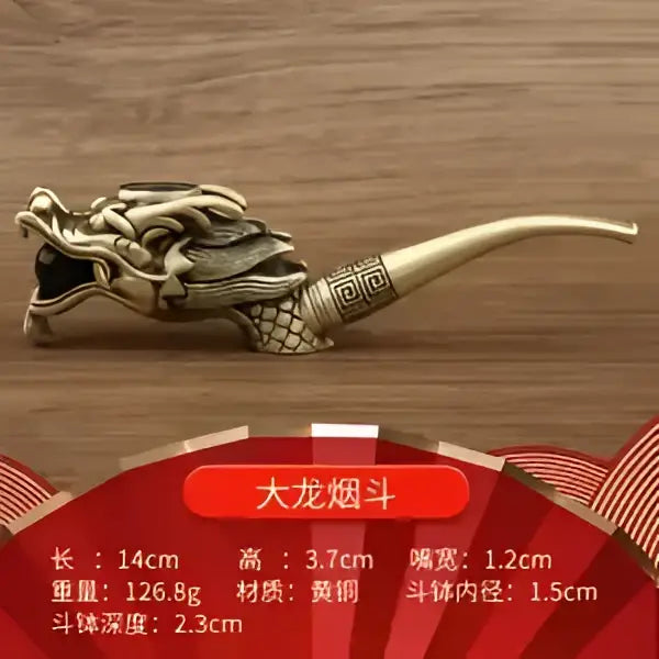 DecorBites™ chinese dragon copper filter pipe with golden dragon design intricate detailing and brass finish smoking accessory