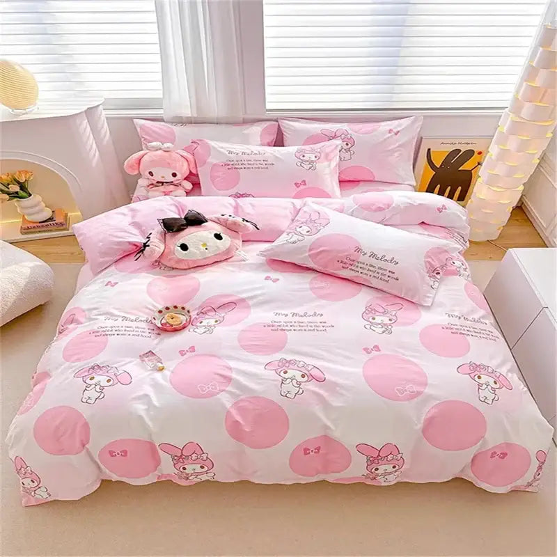 Decorbites™ cinnamoroll cartoon bedding set with pink my melody duvet cover featuring soft plush fabric and cute home decor design