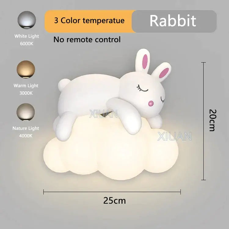White plush rabbit-shaped decorbites cloud bunny lamp on a cloud base with three color temperature settings