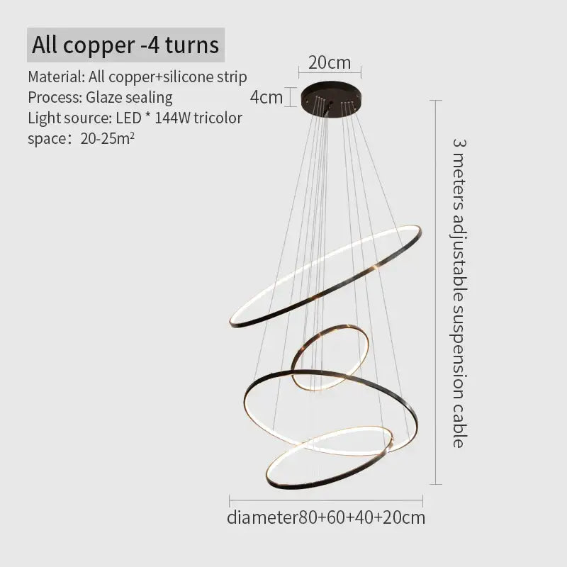 DecorBites™ Copper Circle Chandelier: Modern Minimalist Luxury for Living Room, Restaurant, Villa Staircase