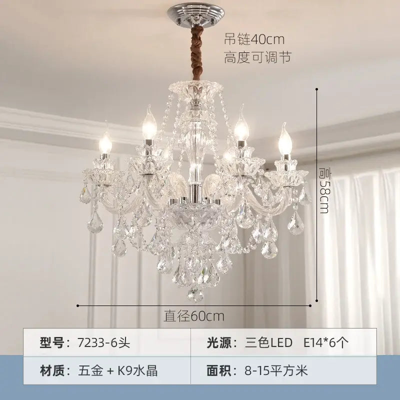 DecorBites crystal chandelier with polished chrome finish six LED candle lights teardrop crystals braided cord suspension