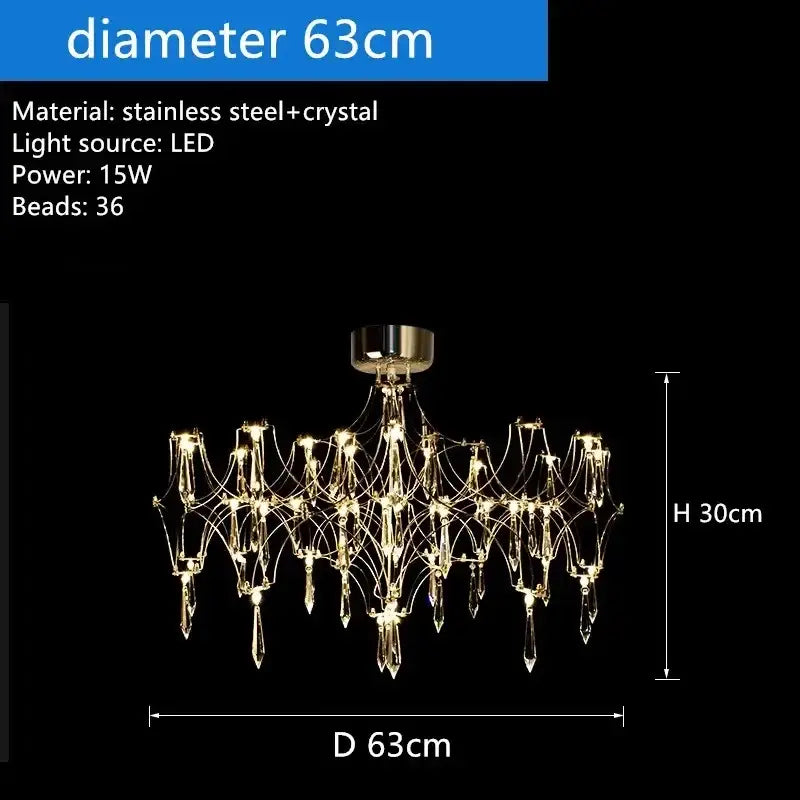 DecorBites crystal chandelier 63cm with stainless steel frame and crystal beads illuminated by led for modern luxury lighting