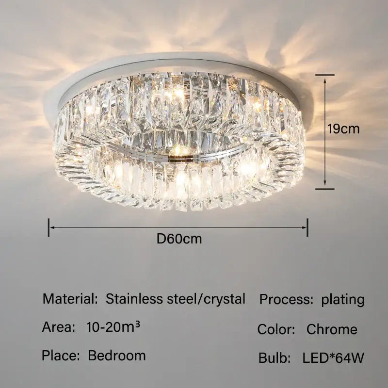Decorbites crystal led chrome chandelier with faceted crystal tiers refracting light for elegant living room lighting