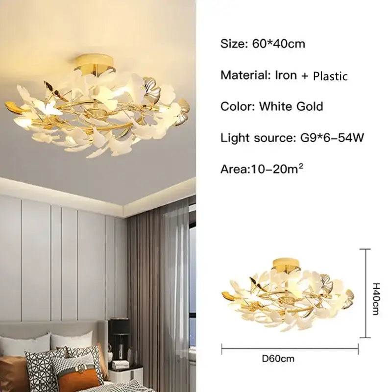 White gold ginkgo leaf pendant chandelier by decorbites featuring iron and plastic for nordic vintage lighting
