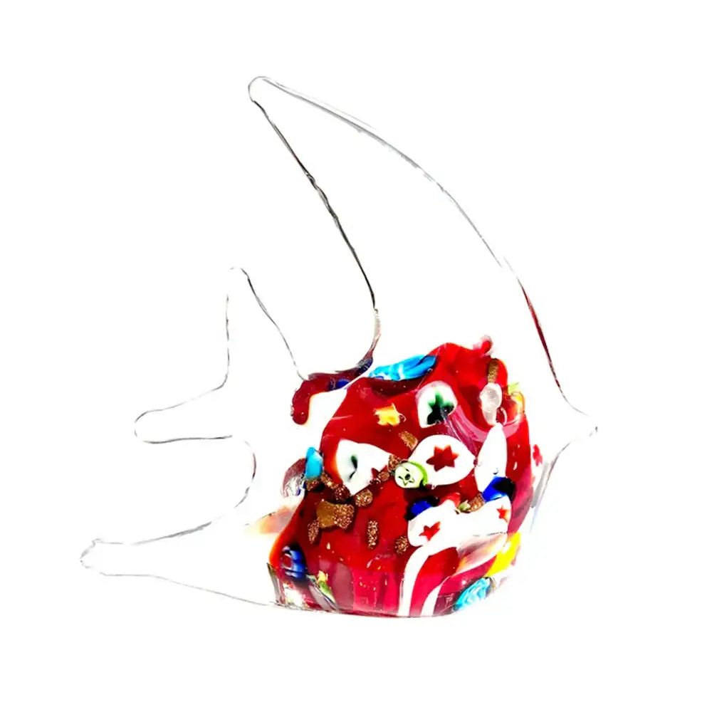 DecorBites glass tropical fish figurines vibrant red glass fish with transparent fins and colorful embedded stars and moons