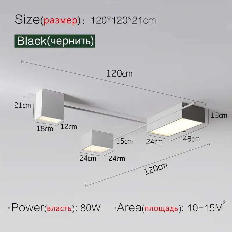 Black rectangular decorbites led ceiling light fixture with modern design and three illuminated panels for living spaces