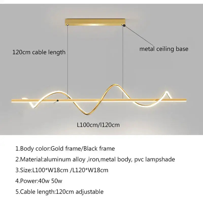 Gold-colored decorbites led chandelier pendant light with sleek wavy design and aluminum alloy frame for ceiling mounting