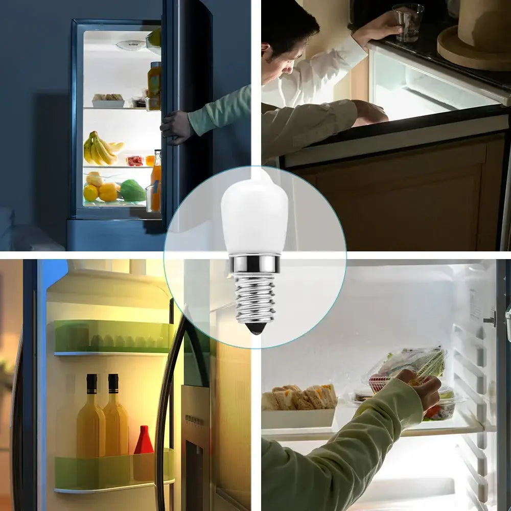 A frosted white e14 led fridge bulb with metallic screw base by decorbites led for refrigerator lighting use