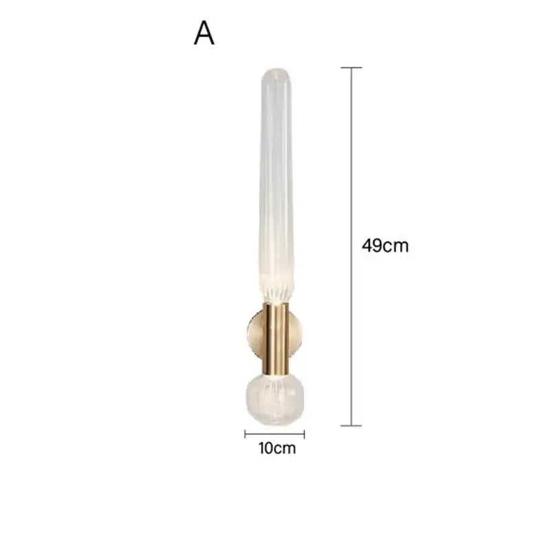 Decorbites™ gold glass wall sconces with tall translucent ridged glass shade and metal base for home lighting