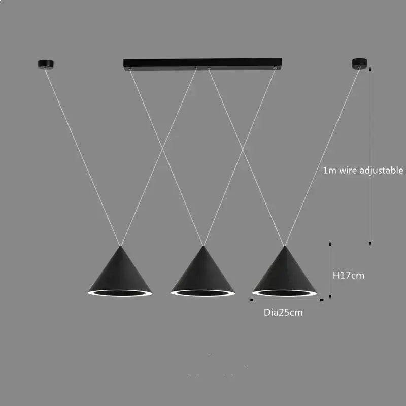 Black decorbites led pendant light with conical design and adjustable 1 meter wire for kitchen island and dining table