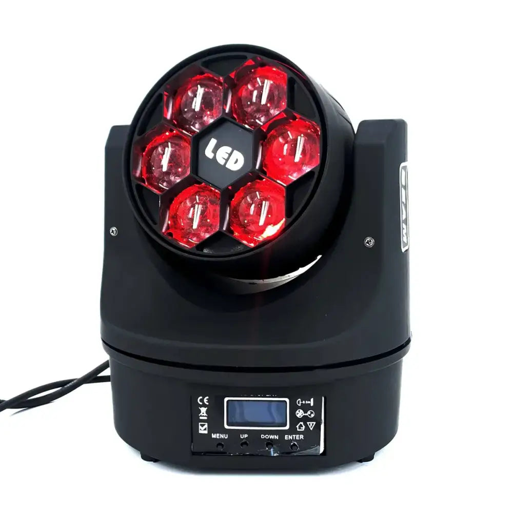 Black led stage lighting with six glowing red hexagonal bulbs in circular pattern for decorbites led rgbw six bees eyes