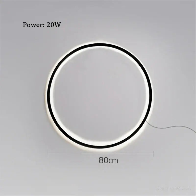 Decorbites™ led ring wall lamp with sleek black frame and glowing white illumination 80cm diameter minimalist wall lamp