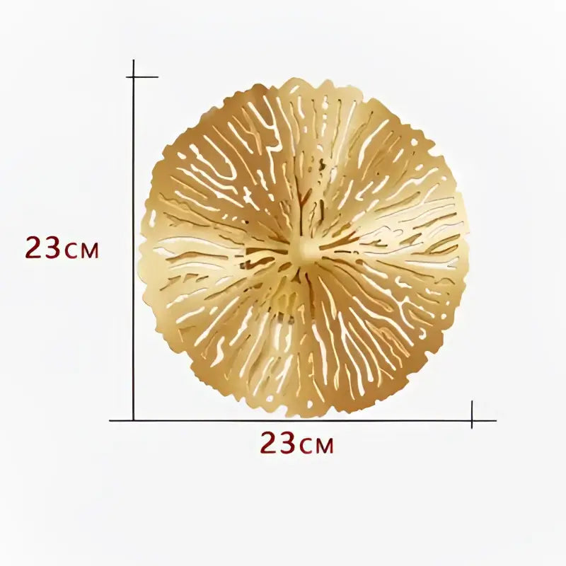 Gold-colored circular DecorBites lotus leaf wall lights with intricate radial pattern for living room and bedroom decor