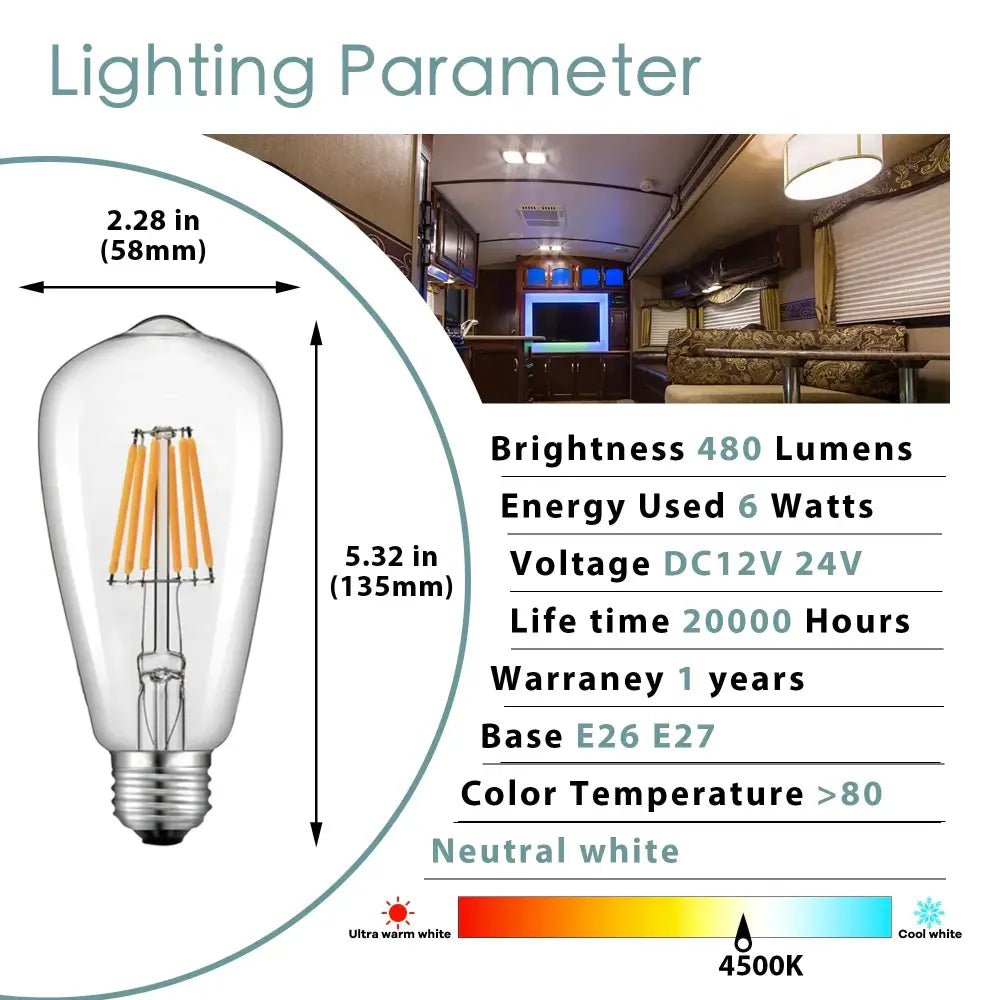 Clear glass vintage-style led bulb with warm white light frosted finish e26 e27 base decorbites low voltage 6w bulb