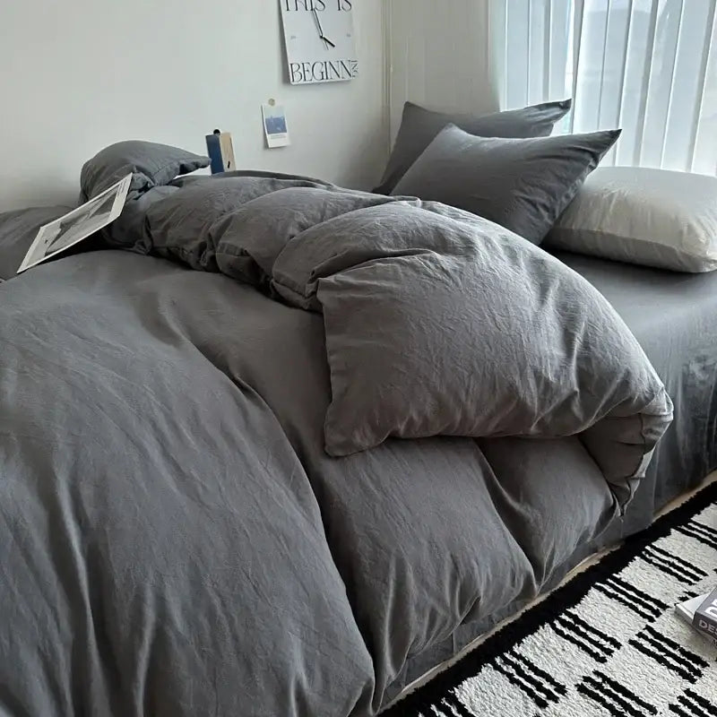 Decorbites™ solid cotton bedding set in gray with textured duvet cover and matching pillows for cozy comfort