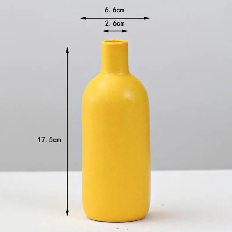 Decorbites™ yellow porcelain flower vase with a sleek matte finish and slender neck for elegant home decor
