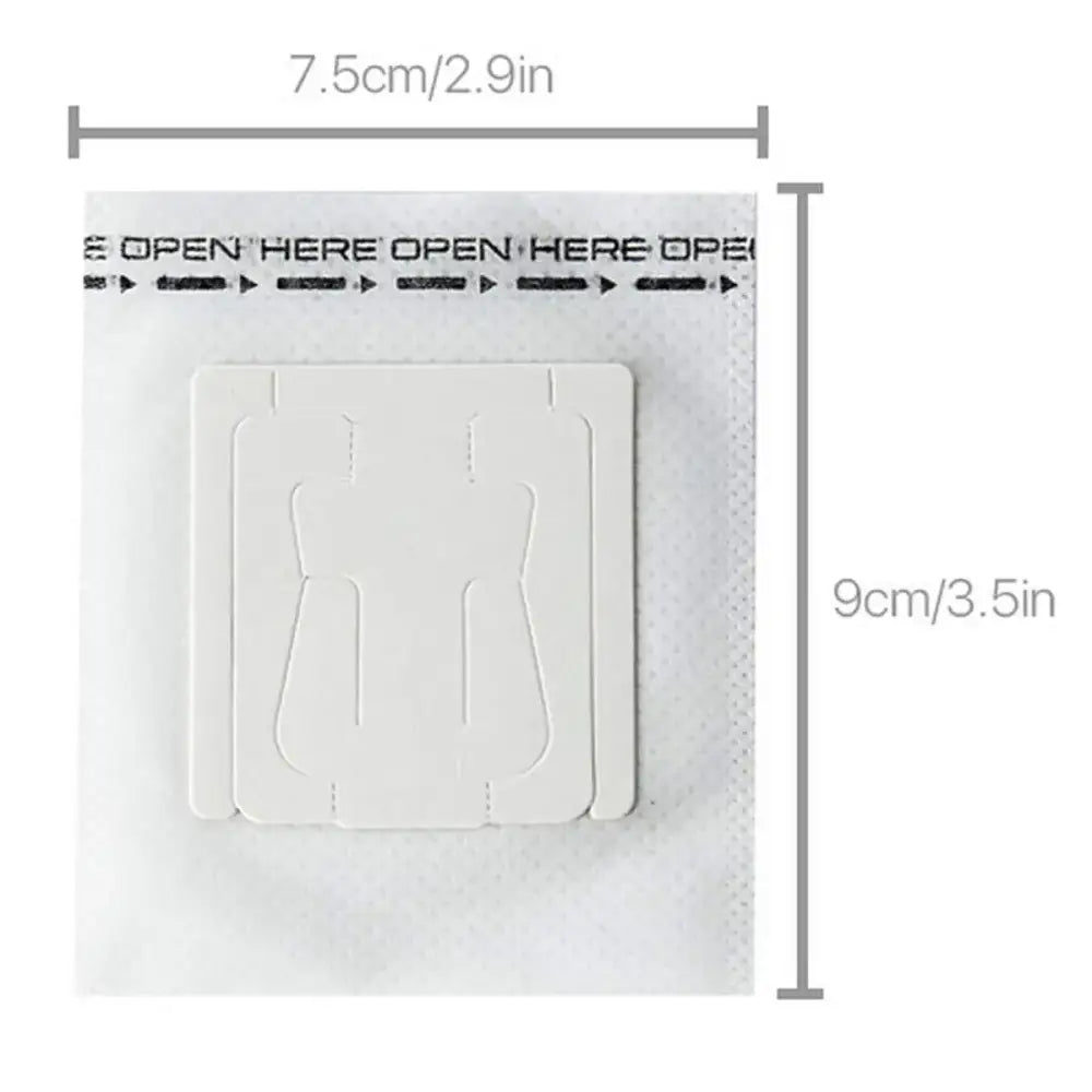 White rectangular adhesive patch with cutout design for easy application on disposable coffee filter cup drip with metal frame