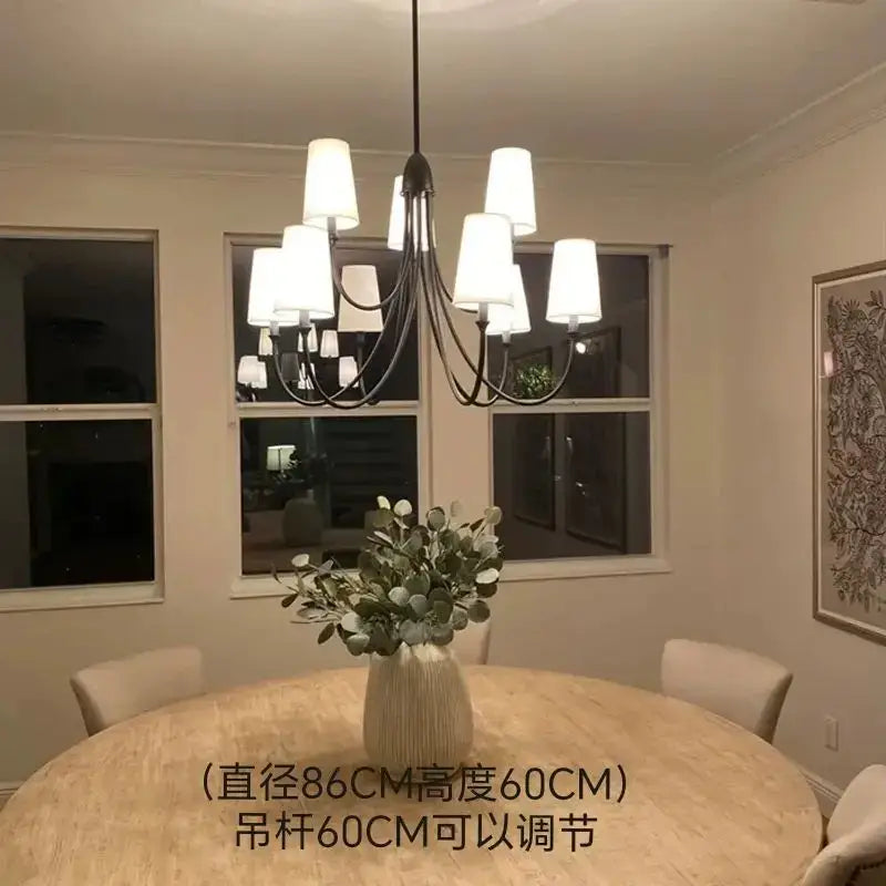 Black wrought iron double layered minimalist pendant light with white cylindrical shades for dining room use