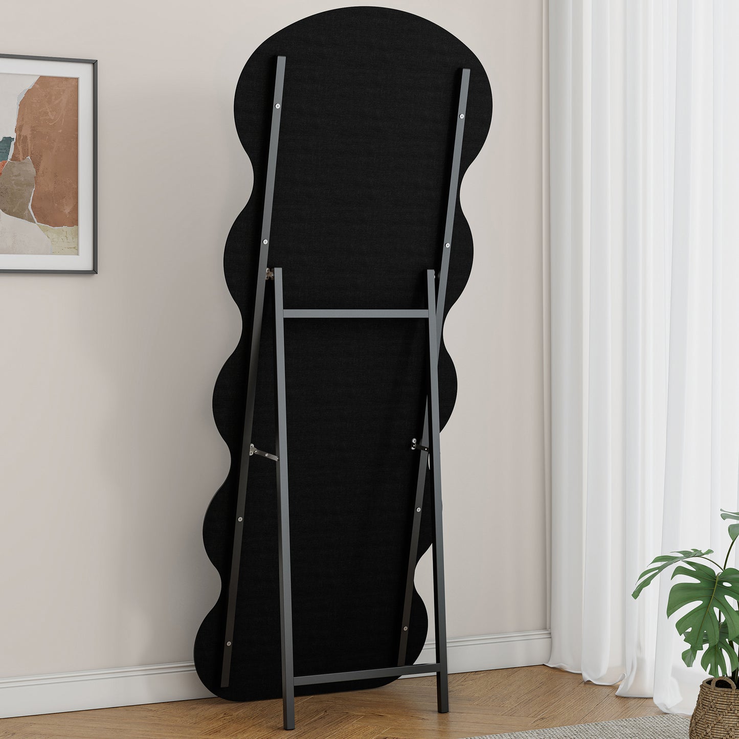 Flannel Full Length Wave White Floor Mirror With Stand For Bedroom Living Room Hanging Or Against The Wall