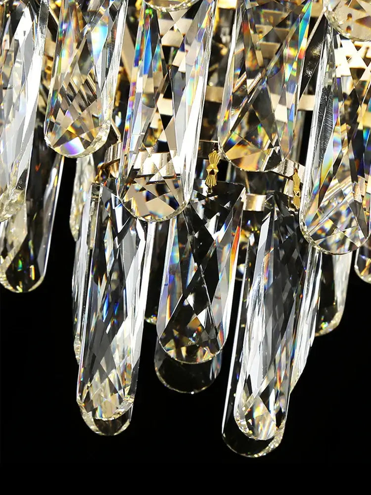 Elegant crystal chandelier led gold multi-tiered living room light with faceted teardrop crystals and decorbites elegant crystal design