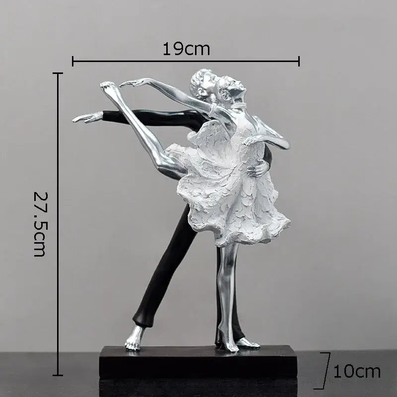 Silver and black tango dancer figurine on dark base for home decor featuring decorbites golden tango design