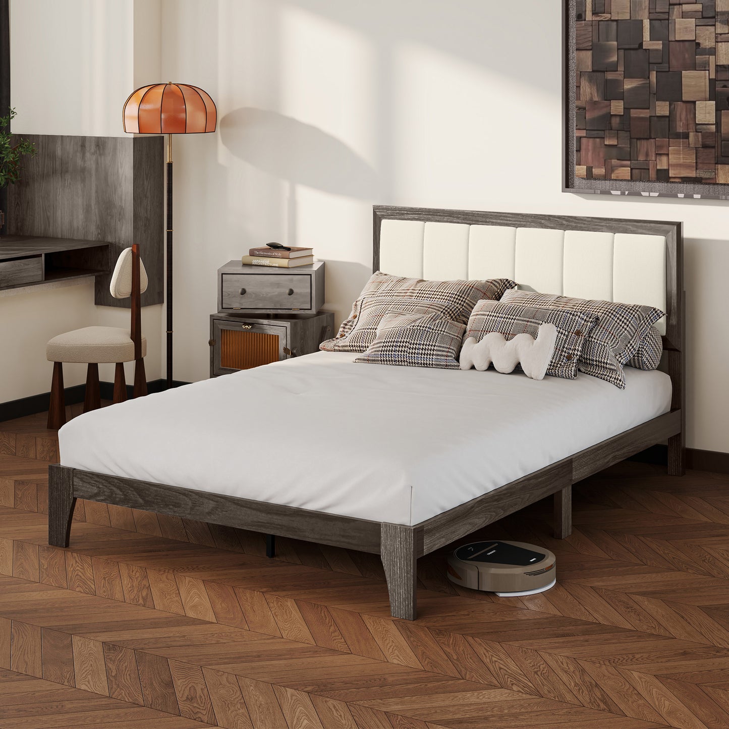 Full Bed Frame with Headboard Full Size Platform Bed Frame with Slats No Box Spring Needed Charcoal