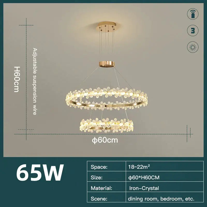 Gold butterfly crystal led chandelier featuring gold-toned double-ring design with crystal flower accents by decorbites crystal led