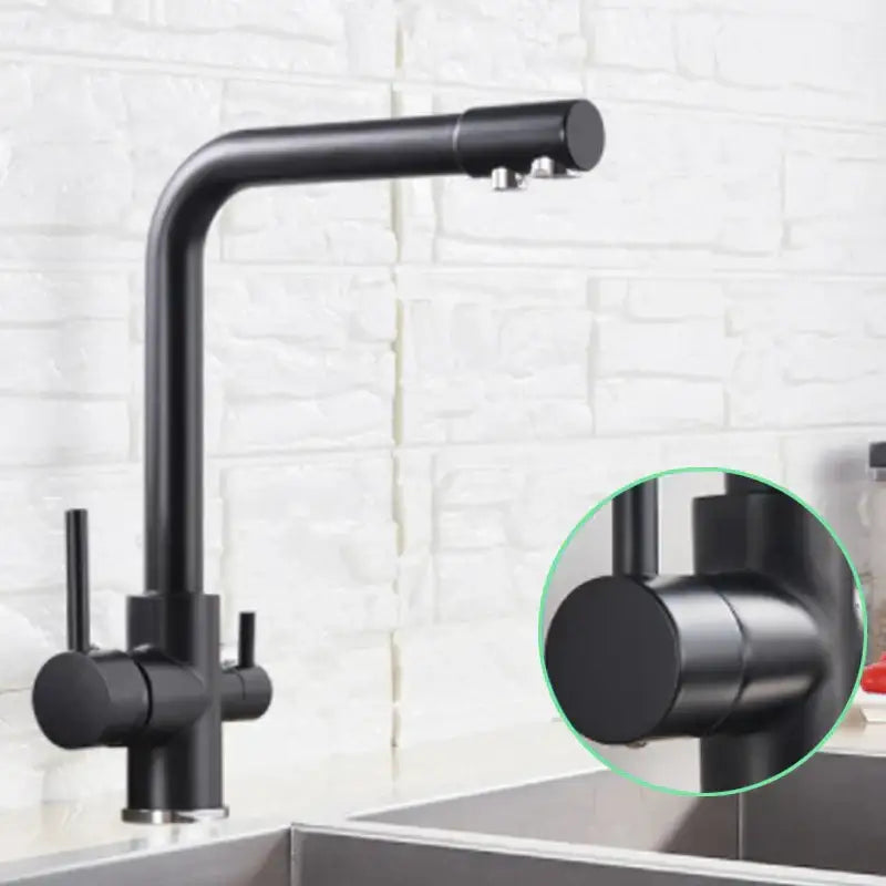 Black matte dual spout chrome kitchen faucet with high arc design and dual handles for modern decorbites dual spout decor
